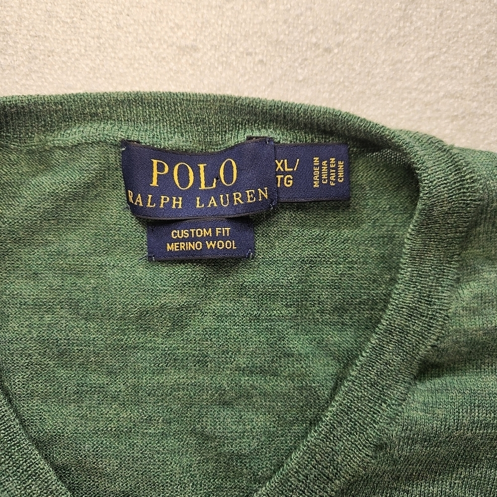 Polo Ralph Lauren Merino Wool Sweater XL Green V Neck - Picture 3 of 8